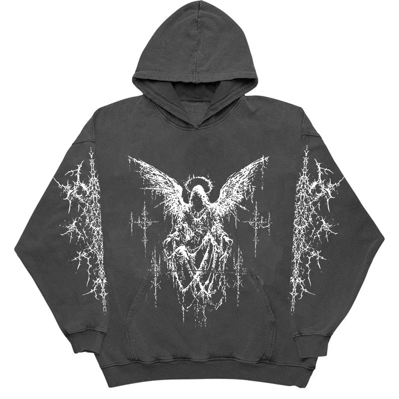 Gothic Graphic Print Zip Hoodie