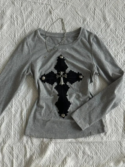 Vintage Gothic Long Sleeve Cotton T-shirt