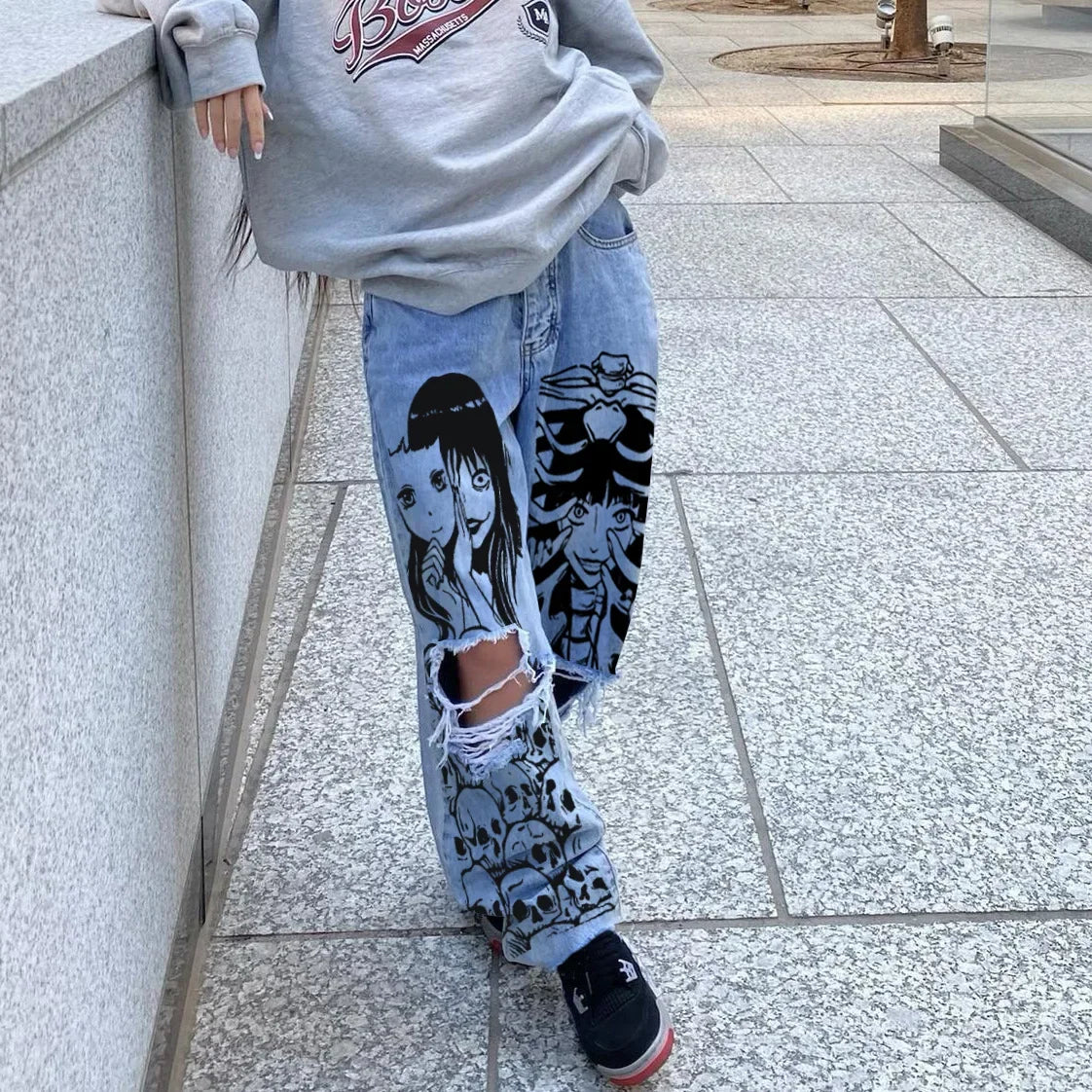 High Waist Ripped Gothic Denim Pant
