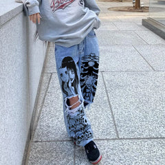 High Waist Ripped Gothic Denim Pant