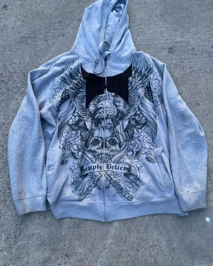 Gothic Skull Print Punk Hoodie