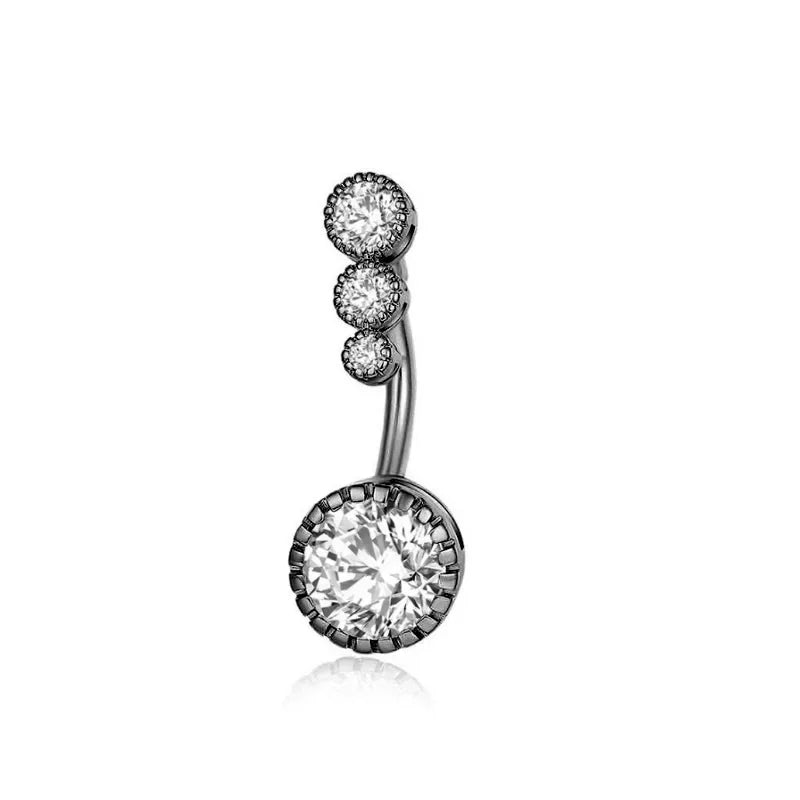 Steel Crystal Round Gothic Belly Ring
