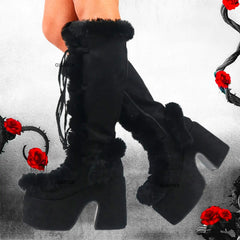 Winter Fur Chunky Heel Platform Gothic Boot