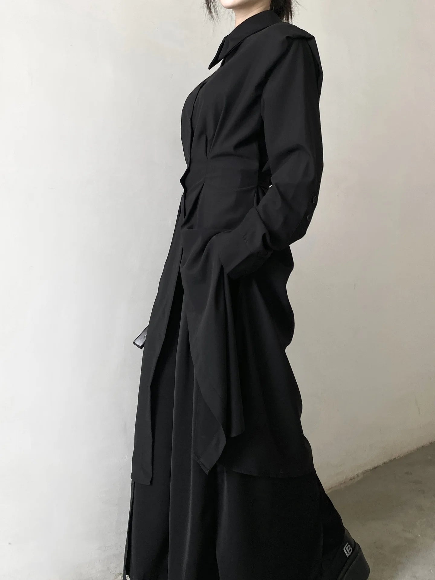 Unisex Black Split Hem Long Coat Secondary image