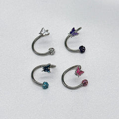 S-Shaped Rhinestone Butterfly Lip Stud