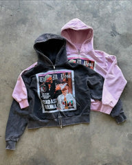 Gothic Punk Print Zip Hoodie