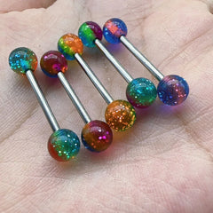 Glitter Powder Rainbow Acrylic Tongue Ring