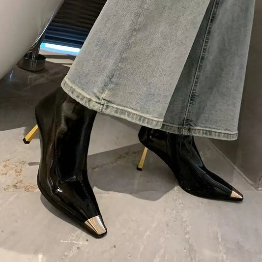 Star Style Gothic Metal Square Toe Ankle Boot