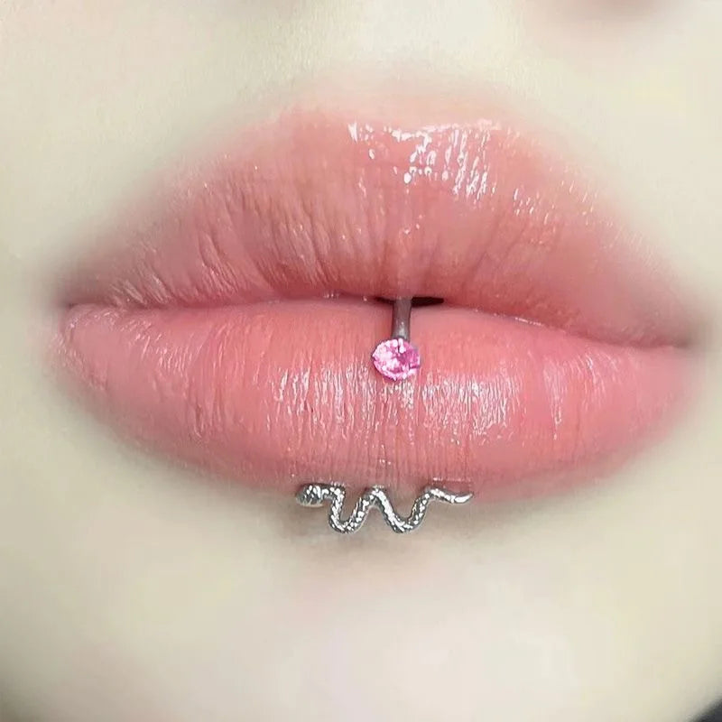 Goth Snake Dangle C-Shape Lip Stud