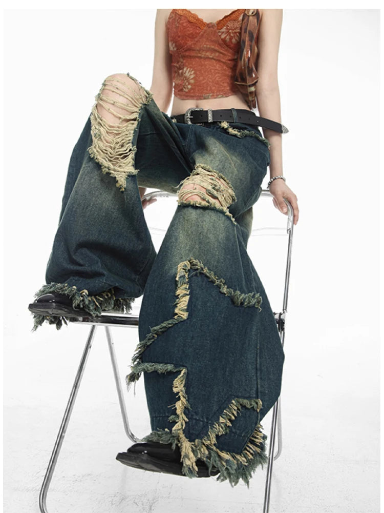 Dark Blue Gothic Ripped Denim Pant Main image
