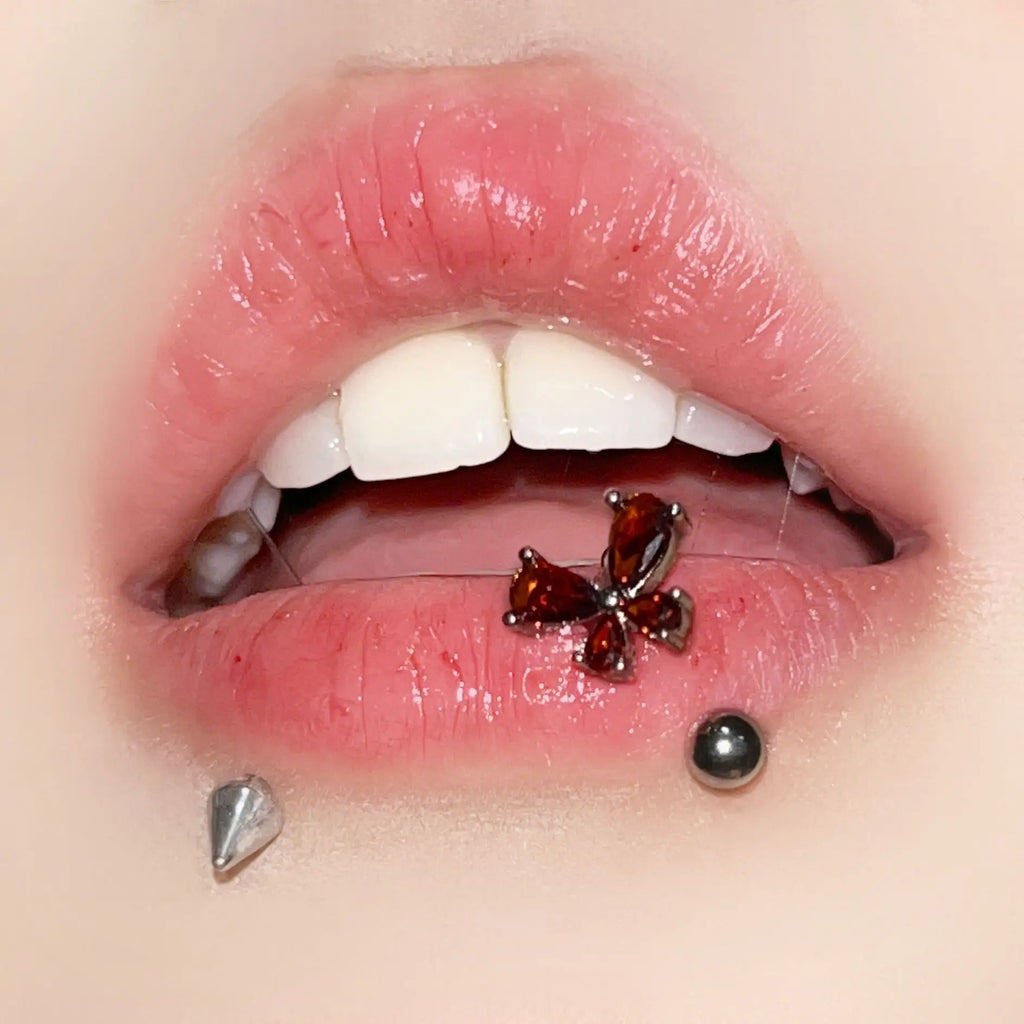 C Shape Crystal Butterfly Stainless Steel Lip Stud
