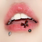 C Shape Crystal Butterfly Stainless Steel Lip Stud