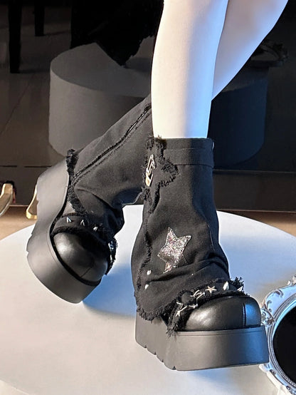 Sweet Lolita Canvas Y2K High-Heeled Gothic Boot