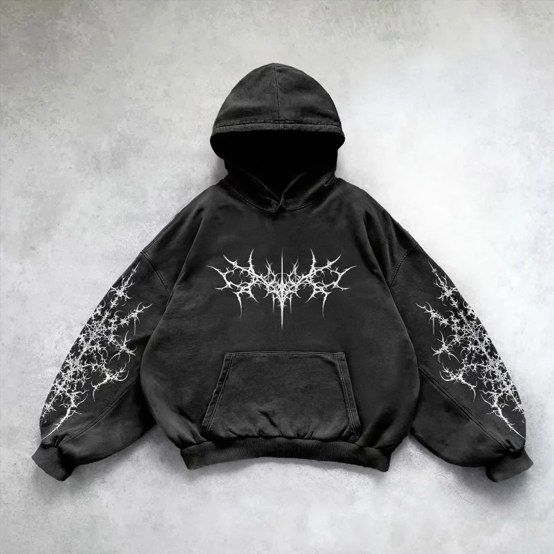 Gothic Punk Print Oversized Hoodie