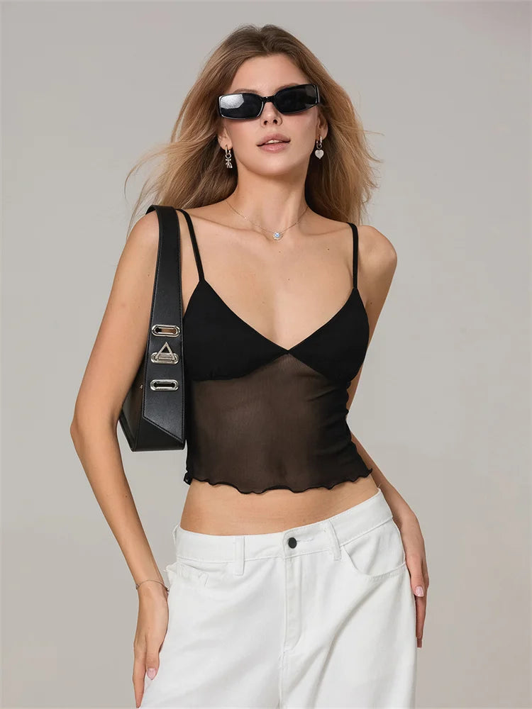 Tulle Patchwork Slim Fit Crop Top Main image