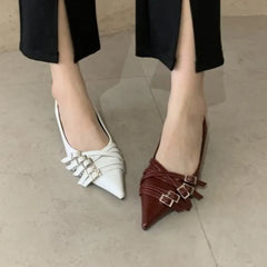 New Women's Ballet Flats Pointed Toe Buckles Slip-on Flat