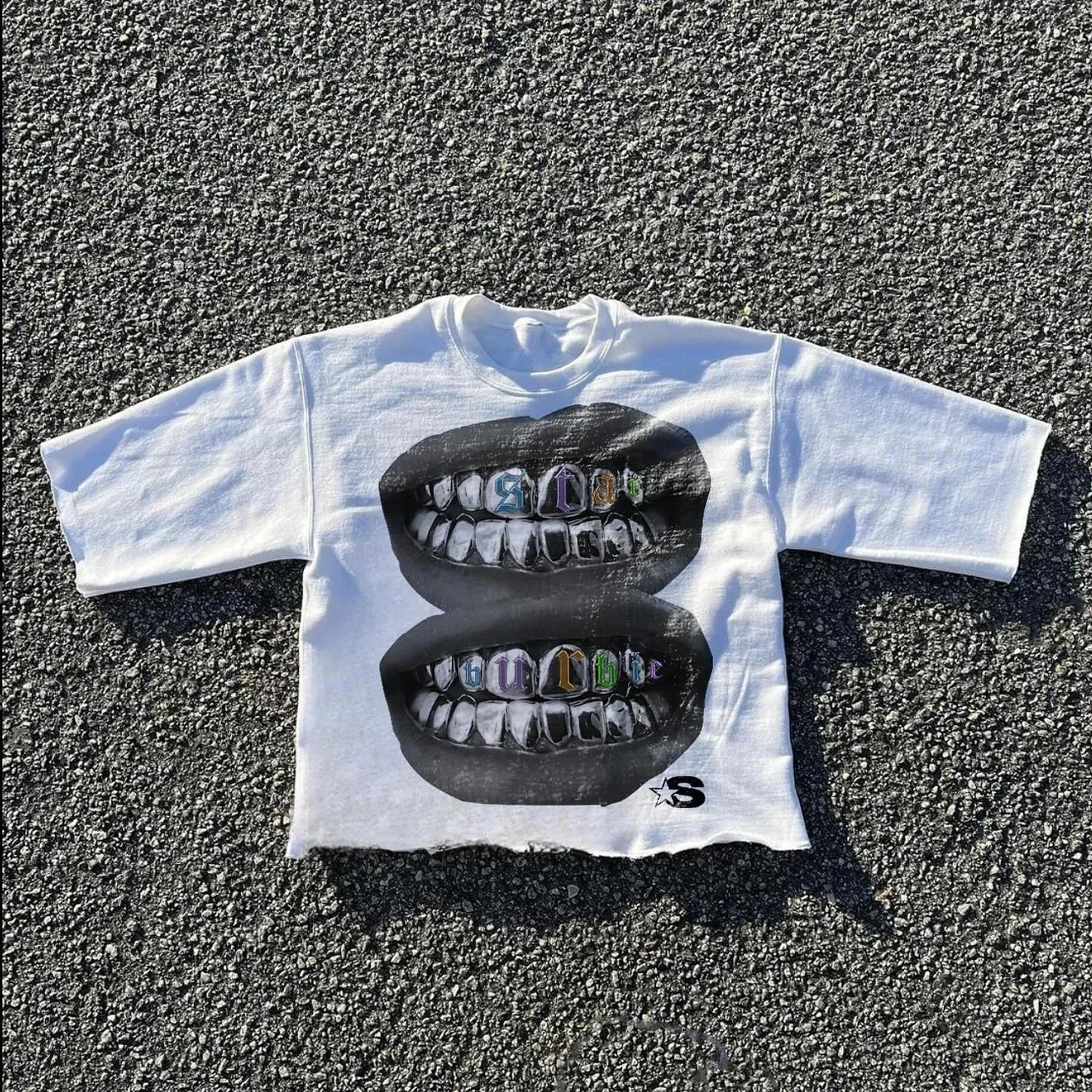 Y2K Lips Teeth Graphic Printed Cotton T-shirt