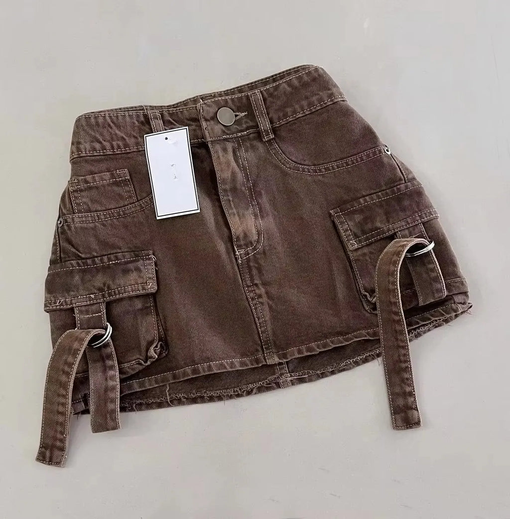 Skull Embroidered Denim Short