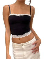Lace Trim Corset Spaghetti Strap Crop Top