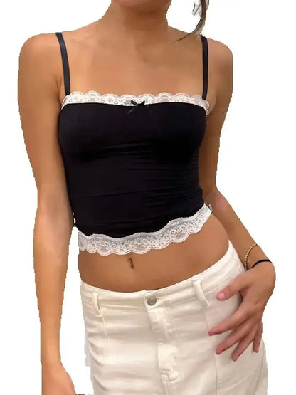 Lace Trim Corset Spaghetti Strap Crop Top