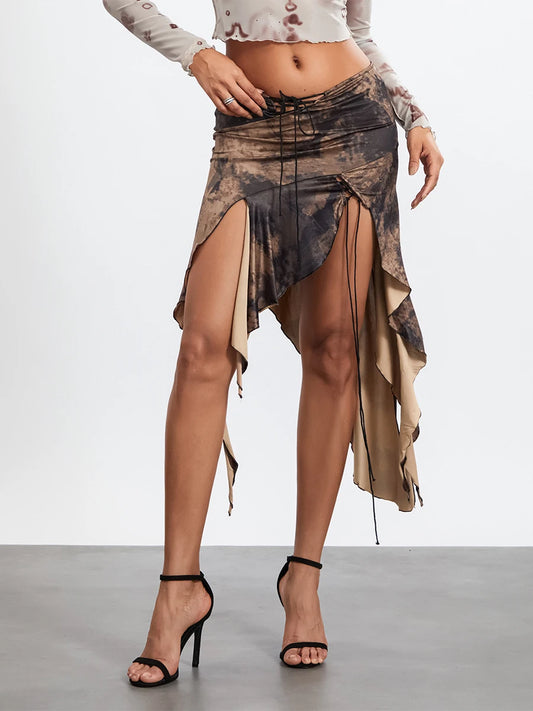 Elastic Waist Draped Ruffle Skirt
