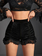 Black Ruched Velvet Shorts