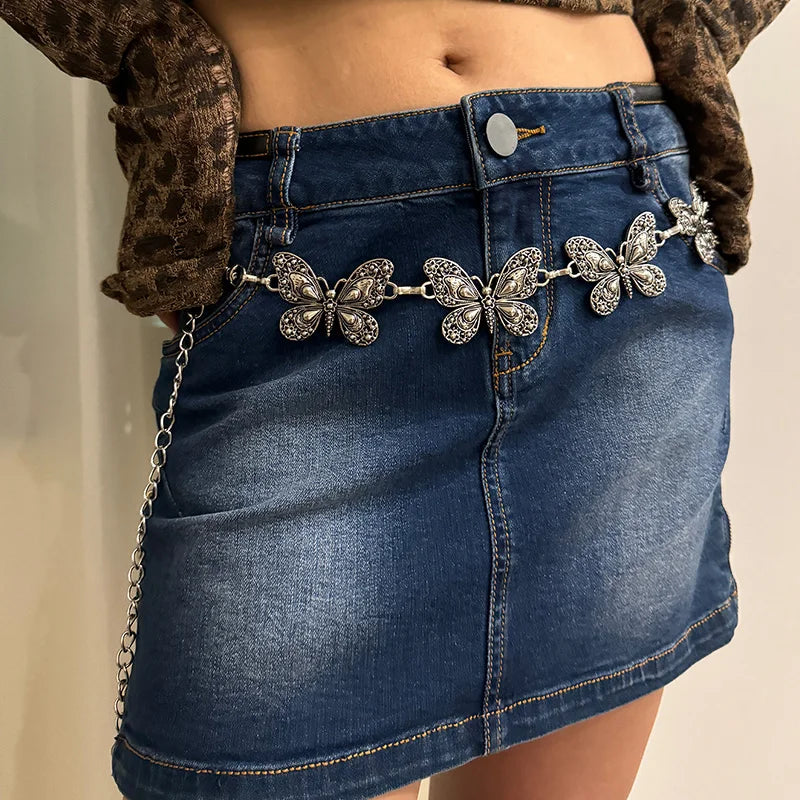 Vintage Gothic Silver Butterfly Belt