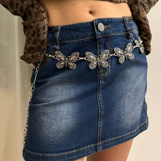 Vintage Gothic Silver Butterfly Belt