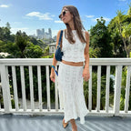 Slim Fit Lace Hollow Top with White Beach Skirt Crop Top