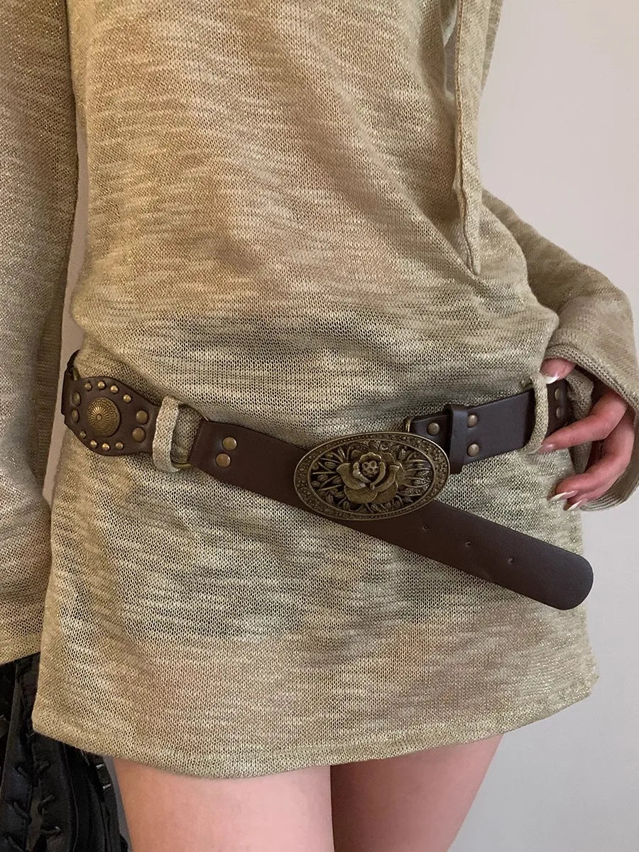 Retro Y2K Gothic Bohemian Wide Brown Belt Main image