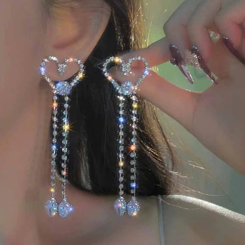 Shiny Hollow Heart Rhinestone Drop Earring Main image