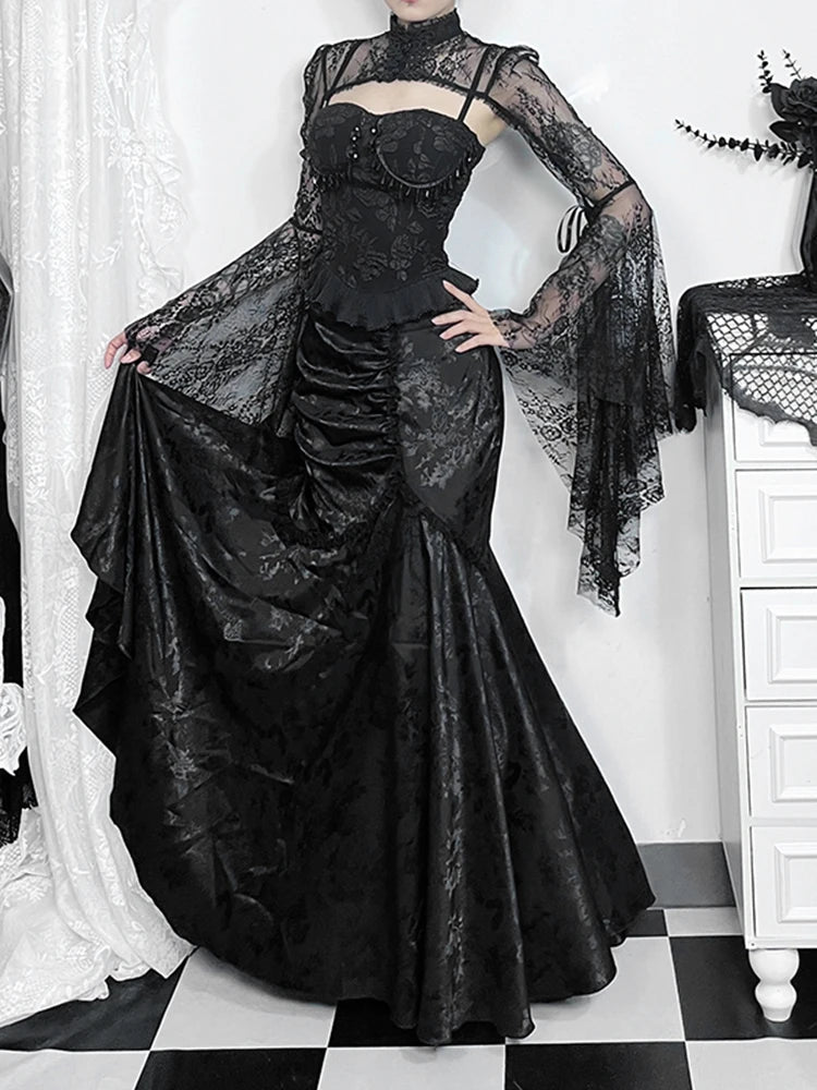 Lace Splicing Asymmetric Skirt