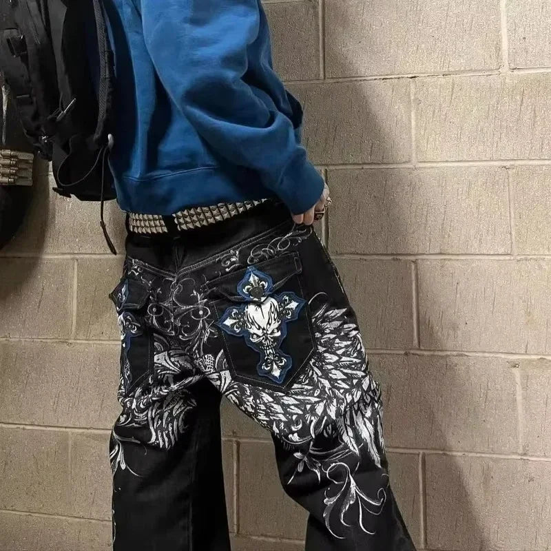 Retro Gothic Cross Wings Embroidered Pant Main image