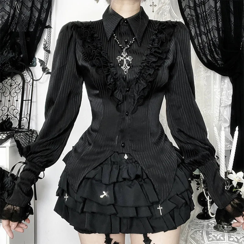 Gothic Satin Striped Blouse Main image