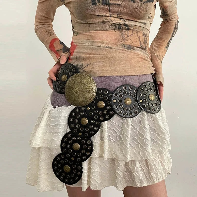 Western Gothic Cowboy Wide Rivet Belt