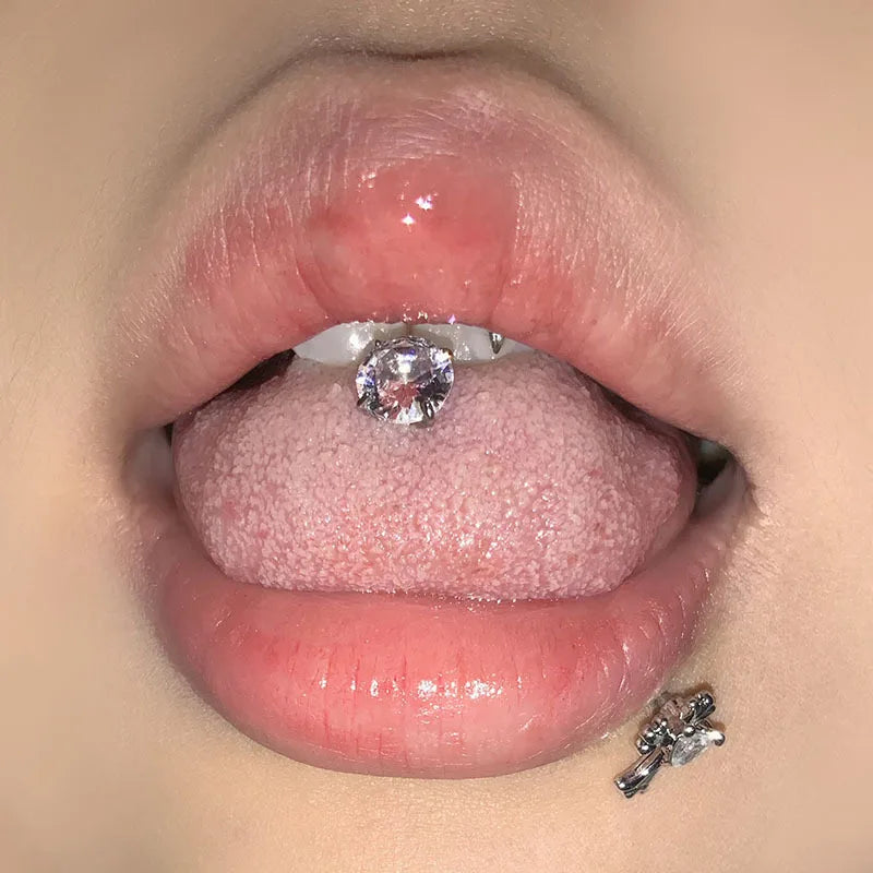 1.6mm Sweet Big Zircon Four Claw Tongue Ring