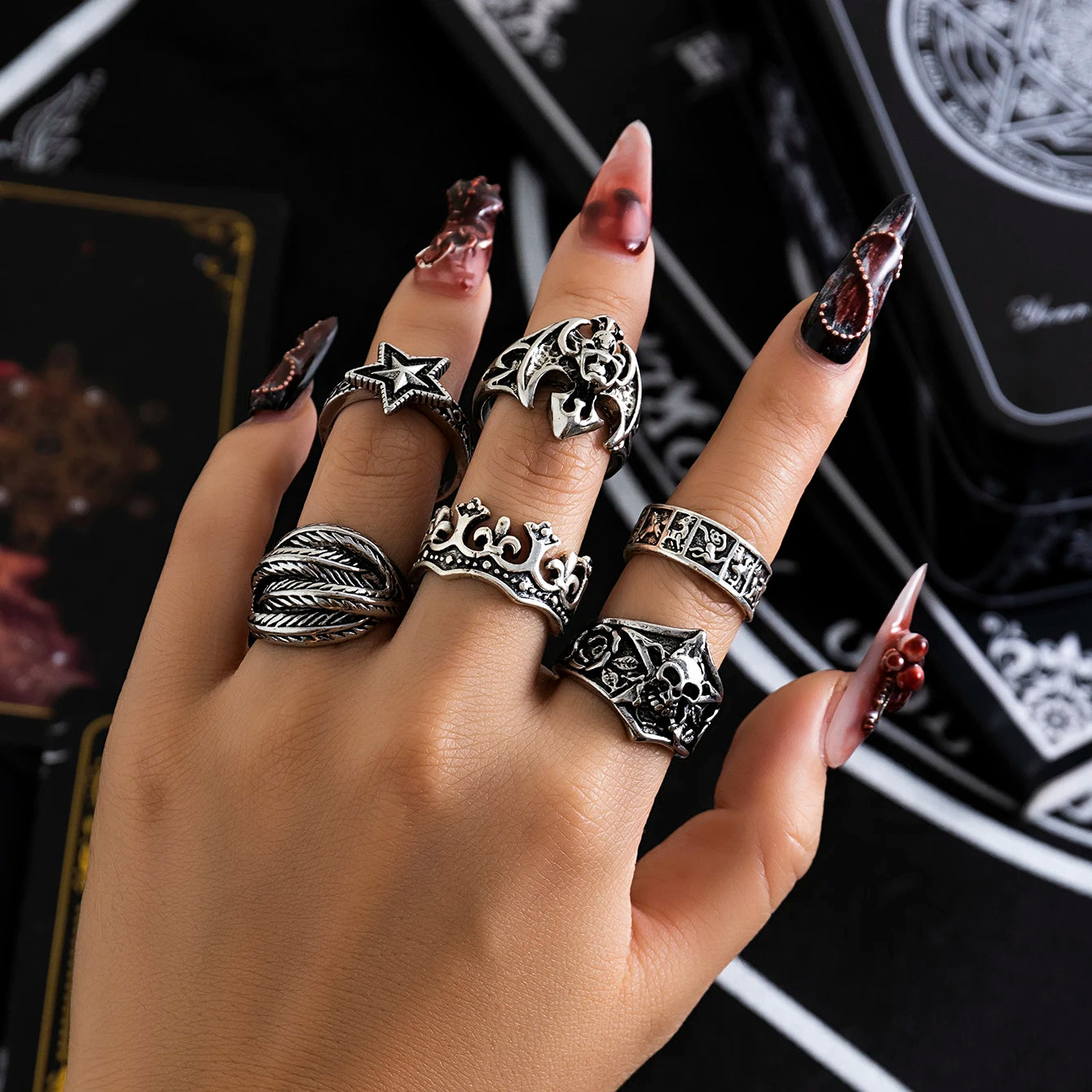 Halloween Gothic Skull Star Ring Main image