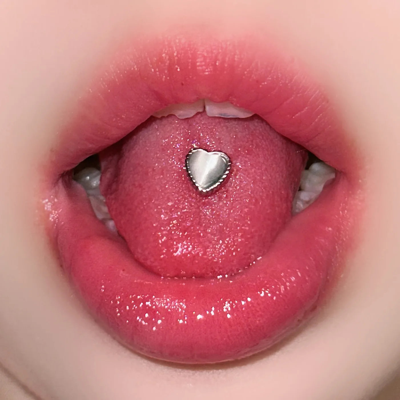 Love Peach Heart Polarized Opal Tongue Ring