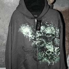 Gothic Skull Print Zip Hoodie