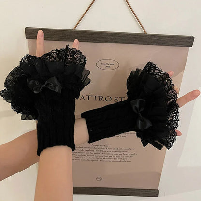 Gothic Lace Bowknot Winter Glove