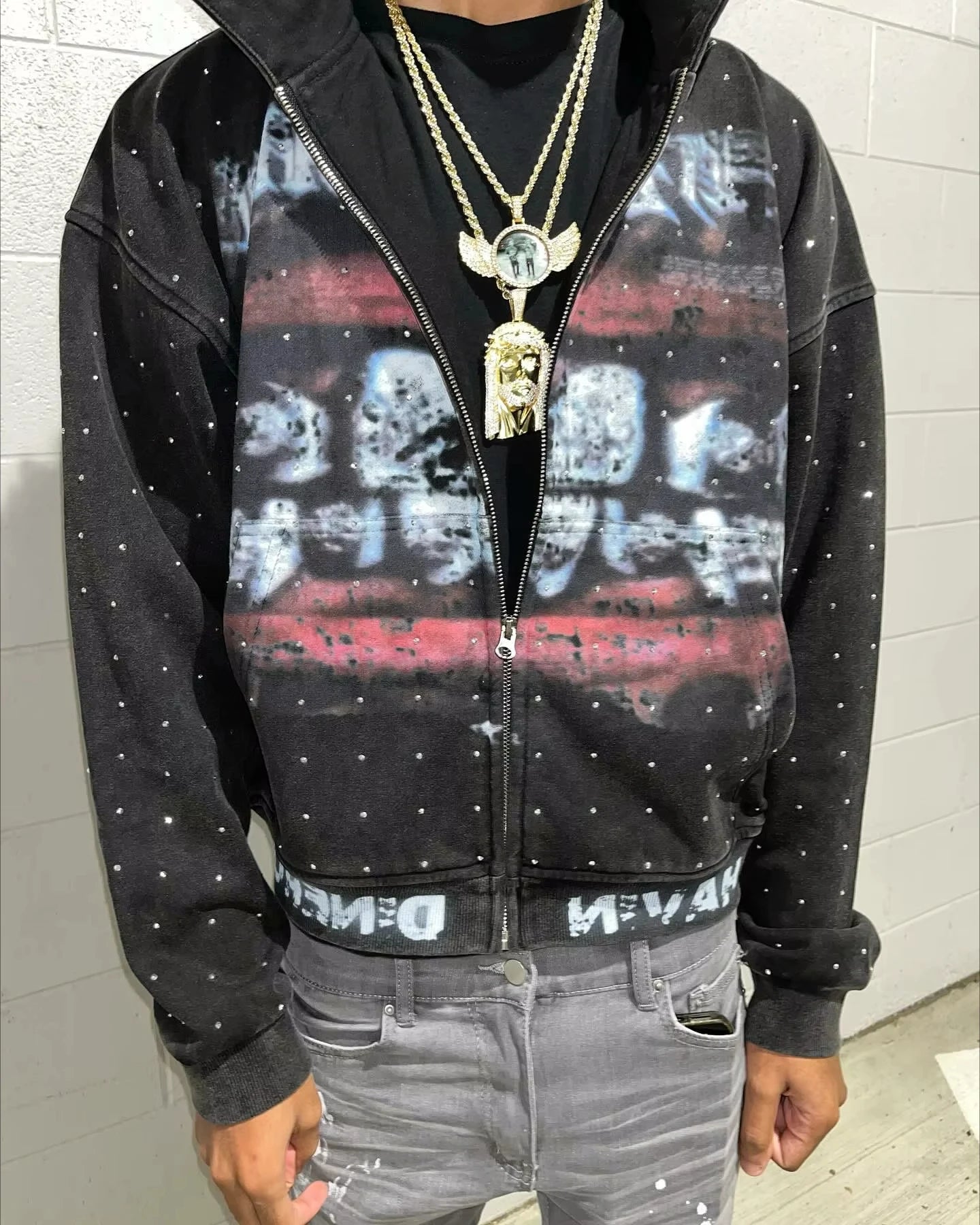 Gothic Rhinestone Sequin Zip Hoodie Main image