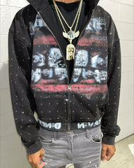 Gothic Rhinestone Sequin Zip Hoodie
