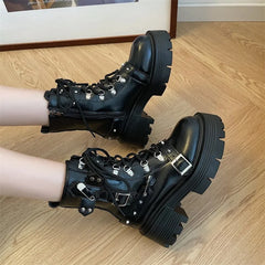Gothic Style Platform Mid-Calf Motorcycle Boot