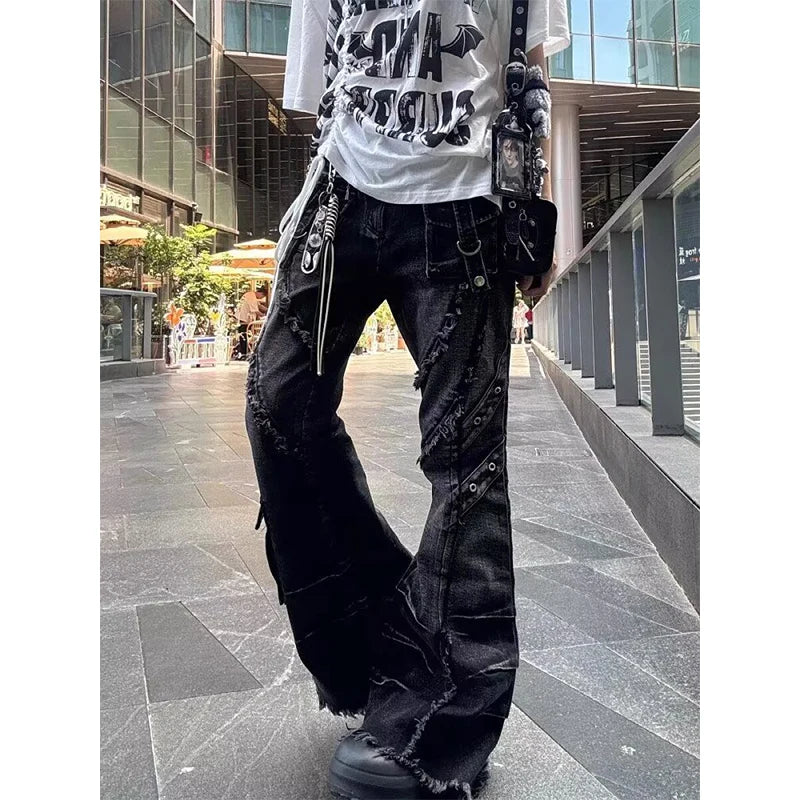 Distressed Denim Flare Pants Secondary image