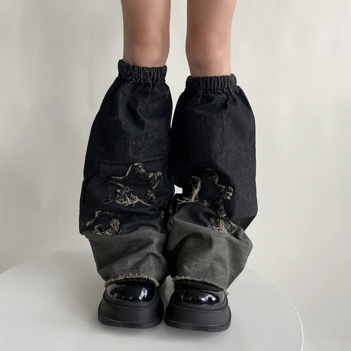Gothic Star Strap Denim Cross Sock