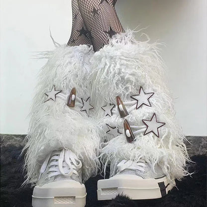Gothic Fur Star Button Leg Sock