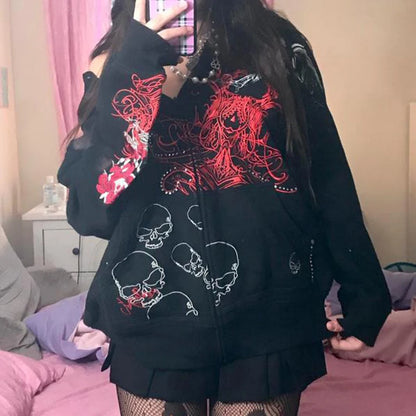 Gothic Grunge Graphic Zip Hoodie