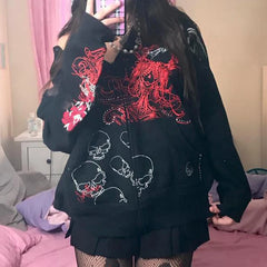 Gothic Grunge Graphic Zip Hoodie