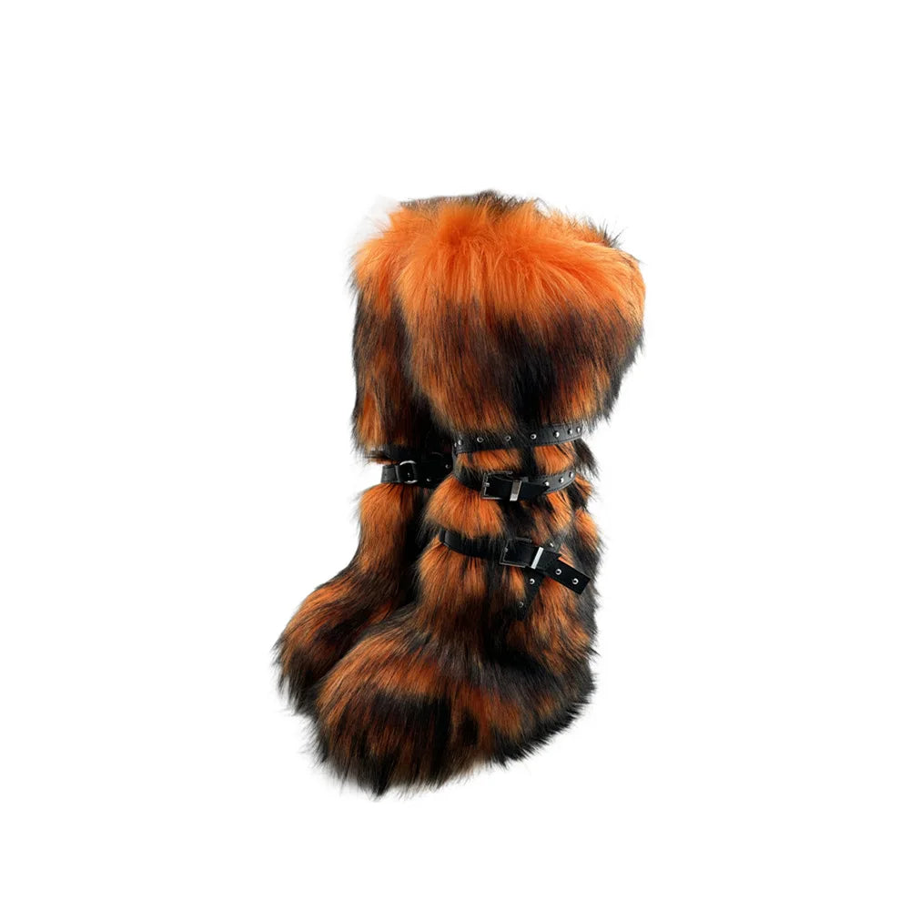 Faux Fur Wedge Platform Brown Gothic Winter Knee Boot