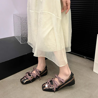 Spring Color Matching Small Square Bow Lazy Slip-On Flat